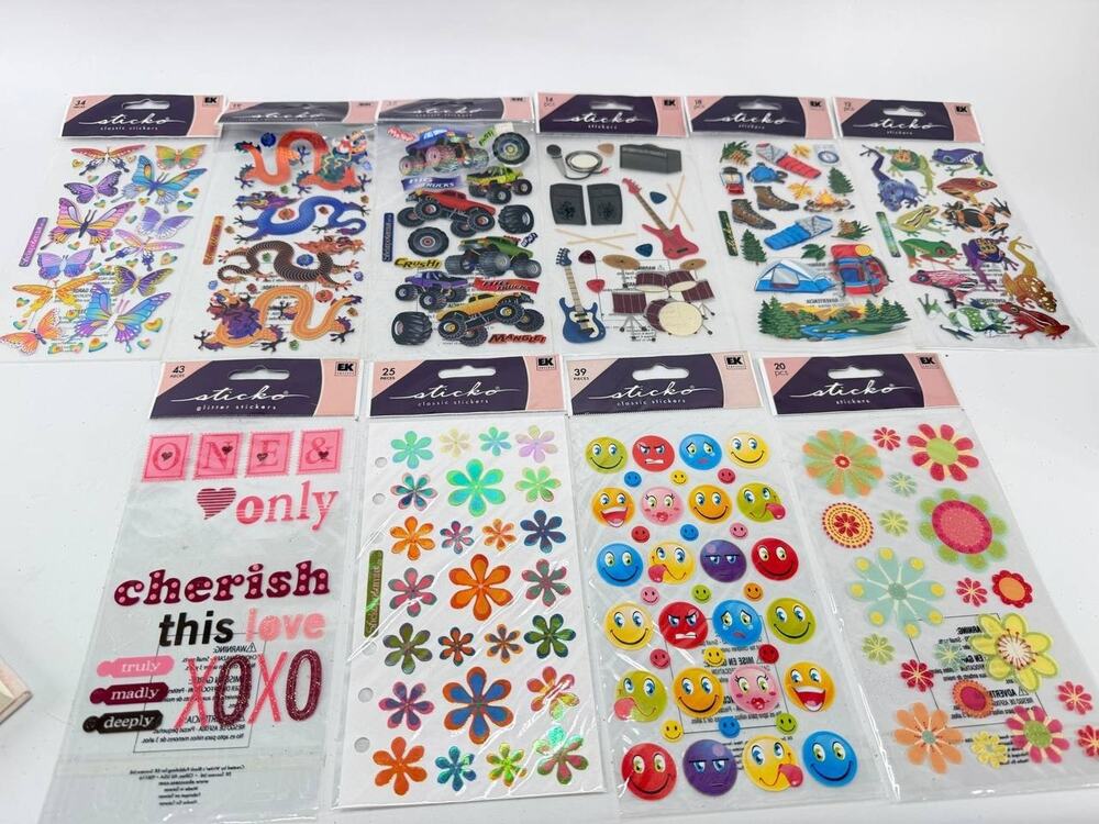 Vintage Sticko EK Success Sticker Lot Glitter Flowers Dragons Smiley New